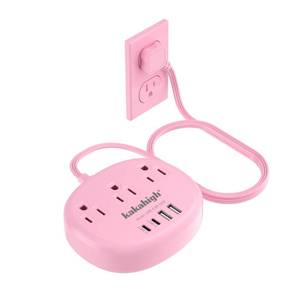 lot 14468 image: Pink Extension Cord with Surge Protected 1080J - 5 FT Kawaii Power Strip, 1625W Cute Extension Cord with 3 AC Outlet 4 USB (24W4.8A), Compact for Cute Pink Kawaii Desk Home Essentials