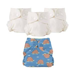 lot 14478 image: Esembly Cloth Diaper Bundle Set - 3 Organic Cotton Absorbent Inners and 1 Waterproof Outer Diaper Cover - Reusable, Washable, Snap Closure Cloth Diapers - Size 1 (7-17lbs), Turtles