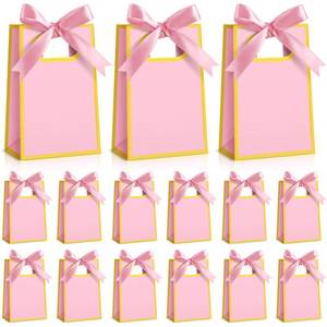 lot 14496 image: AmazingSpark 50 Pcs Pink Gold Mini Gift Bags Bulk 6.3 x 3.9 x 2.8 Inch Party Favors Elegant Small Gift Bags with Handles and Ribbon Bows for Wedding Birthday Bridal Baby Shower Party Favors