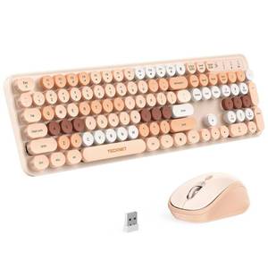 lot 15378 image: TECKNET Colorful Wireless Keyboard and Mouse Combo, Dual Bluetooth and 2.4G, Quiet Retro Typewriter Style, Full Size Bubble Keyboard with Number Pad, Aesthetic Desk Set for Laptop, PC, and Office Use