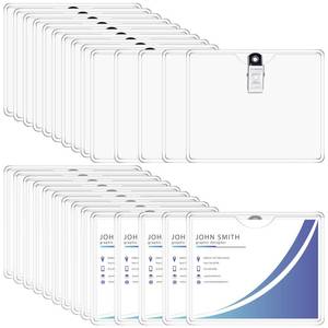 lot 15389 image: Eaasty 100 Pcs Clear Name Badge Holder with Clip ID Tags Holders for Badges PVC Waterproof Horizontal Name Badges with Clips for Teacher Office Employee 2.25 x 3.5 Inch