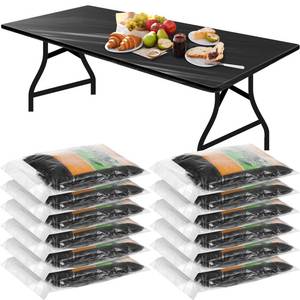 lot 15390 image: Boao 12 Pcs Plastic Table Cloths Disposable for Parties Picnic Table Covers with Fall Elastic Fitted Elastic Cover Rectangle Waterproof for Thanks Giving Christmas Picnic(8 Ft, 96 x 30 Inch,Black)