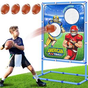 lot 15391 image: Polkoliye Football Toss Game with 4 Inflatable Balls, IndoorOutdoor Football Throwing Target Toy for Kids Ages 4-7 8-12- Perfect Christmas Birthday Gifts for 4 5 6 7 8 9 10 11 12 Year Old Boys Girls
