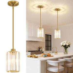 lot 15395 image: 2 Pack Pendant Lights Kitchen Island, Modern Gold Pendant Light Fixtures, Mini Chandelier Crystal Kitchen Island Lighting, Hanging Pendant Lights Fixture for Kitchen Island Dining Room Hallway Foyer