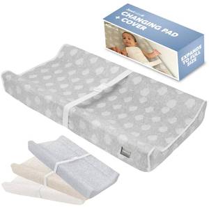 lot 15399 image: Jool Baby Serenity Soft Changing Pad  Washable Cover, Non-Slip - Fits Standard Changing Tables and Dressers (Cloud Pattern, Gray)