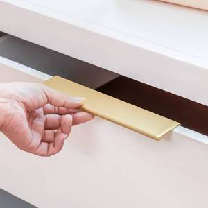 lot 15404 image: homdiy 10 Pack 7-12inch(192mm) Brushed Brass Edge Finger Pulls Cabinet Handles for Kitchen Cabinets Drawers Dresser Concealed Mount Flat Hardware Aluminum Alloy 5 Inch