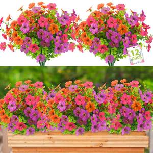 lot 15410 image: ATTGREAT Artificial Spring Flowers for Outdoors Faux Plants UV Resistant Realistic Fake Flowers Outside for Garden Planter Porch Home Decor, 12 Bundles (Multicolor)