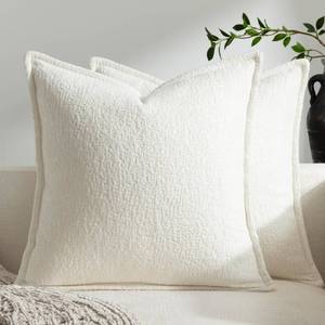 lot 15420 image: DEZENE Pack of 2 Cream White Decorative Throw Pillow Covers 22x22 Cozy Soft Chenille Accent Vintage Square Couch Pillow Covers for Home Decor Bed Sofa Living Room