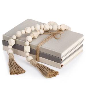 lot 15435 image: Feifeiya 3 Pieces Faux Decorative Books Set for Home Decor Fake Book for Shelves Coffee Table Stacked Linen Covered Display Notebook with Wood Bead Bookend Gift for Living Room(Classical Color)