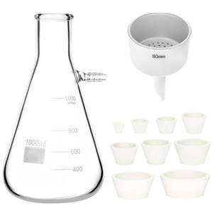 lot 15436 image: QWORK 1000ML Buchner Funnel Kit Filter Flask Set, 1L Vacuum Flask 80mm Funnel, Borosilicate Glass Heavy Wall Filtering Flask
