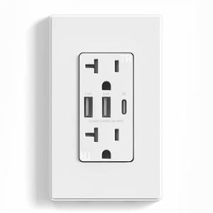 lot 16159 image: ELEGRP USB Outlets Receptacles, 3-Port USB C Wall Outlet, 30W 6.0A USB Electrical Outlet, 20 Amp Tamper-Resistant Outlet with USB C Ports, UL Listed, Screwless Wall Plate Included, 1 Pack, Matte White