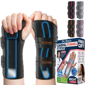 lot 16160 image: DR. BRACE Adjustable Wrist Brace Night Support for Carpal Tunnel, Doctor Developed, Upgraded with Double Splint and Therapeutic Cushion,Hand Brace for Pain Relief,Injuries,Sprains (SM Right Hand, Black)