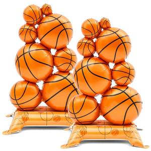lot 16163 image: Soulchen 2 Pack Giant Self Standing Basketball Foil Balloons 3.5 ft with Field Base for Birthday Themed Party Decoration Sports Supplies Decor (Basketball Pile)