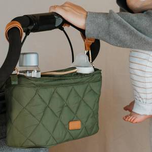 lot 16165 image: Beautiful Stroller Caddy Organizer With 2 Cup Holders � Luxury Stroller Bag, Universal Fit, Leather Straps and Zipper Pocket � Spacious Accessories Perfectly Fits Doona, Nuna and Uppababy Strollers