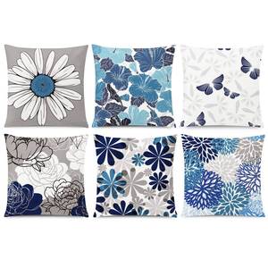 lot 16186 image: COMMINY Blue Grey Pillow Covers 16x16 Set of 6 Decorative Daisy Flower Throw Pillow Cover for Couch Modern Farmhouse Cushion Pillow Case for Living Room Patio Home Decor