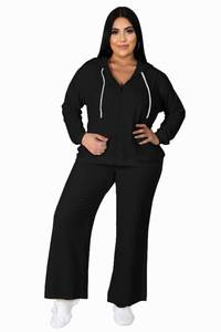lot 16211 image: Tycorwd Womenfts Plus Size Two Piece Outfits Sweatsuits Sets Long Sleeve Full Zipper Hoodies Wide Leg Pants Tracksuit Sets Black 5XL