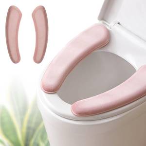 lot 16226 image: Thick and Elastic Toilet Seat Cover � Washable and Reusable with Double-Sided Hook and Loop Fastener for Easy Attachment � Cushioned Mat with Thick Sponge for Extra Comfort (Pink)