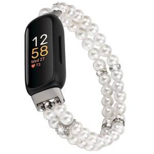 lot 16227 image: iLVANYA Beaded Bracelet Compatible for Fitbit Inspire 3 for Women,Fashion Handmade Pearl Beads Elastic Stretch Watch Band for Fitbit Inspire 3 Fitness Tracker (Pearl White)