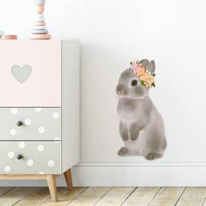 lot 16237 image: RoyoLam Gray Rabbit with Flowers Wall Decal Nursery Bunny Animal Wall Sticker Removable Peel and Stick Waterproof Wall Art Decor Stickers for Kids Baby Classroom Living Room Playing Room Bedroom