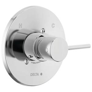 lot 17572 image: Delta T14059-PP Modern Pressure Balanced Valve Trim Only with Single Lever Handle - Less Rough In - Chrome