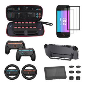 lot 17578 image: A 17 in 1 Game Accessories Kit for Nintendo Switch 2 Bundle with Carrying Case for Nintendo Switch 2, 2 Screen Protector,1 Game Card Holder,6 Thumb Grips,1 Clear Protective Case,2 Grip for Joycon 2,2 Steering Wheel