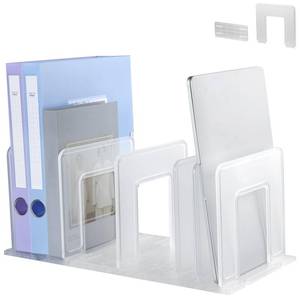 lot 17583 image: LuluEasy Translucent Frosted Adjustable Vertical File Sorter Sturdy Plastic Expandable Upright File Holder, Desktop Binder Organizer, School Office Book File Organizer, Assemble Easily Endlessly