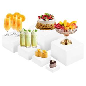 lot 17590 image: Yimy 6 PCS Buffet Risers, White Acrylic Food Risers for Buffet Table, Cube Boxes with Hollow Bottoms, Catering Display Stand Shelf for Dessert Party Jewelry and Collectibles(5x6inx6.8inx7 x7.5 x8ftft)in
