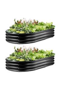Gartist 2 Pack Raised Garden Bed Kits, 4×2×1 FT Black Oval Galvanized Outdoor Planter Beds, Easy Assembly Metal Raised Bed for Vegetables, Flowers and Herbs
