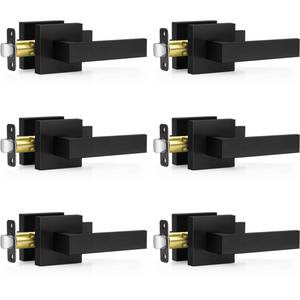lot 17593 image: Plustool 6 Pack Matte Black Door Handles, Passage Door Levers for Hallway and Closet, Interior Keyless Door Knobs Heavy Duty Square Non-Locking Handlesets(2.0lb), Reversible for Left and Right Sided Doors