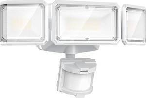 lot 19453 image: LEPOWER Battery Powered LED Flood Light Outdoor,1500LM Motion Sensor Security Lights, IP65 Waterproof,Wireless Flood Light Battery Operated,3 Head Motion Detector Light for Garage,Yard,Porch(White)