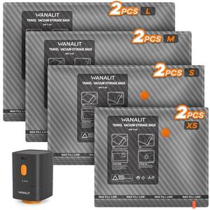 lot 19461 image: Travel Vacuum Storage Bags with Wireless Rechargeable Electric Pump, 8 Pack Travel Essentials Vacuum Seal Bags for Clothing, Space Saver Compression Packing Bags for Luggage, Suitcase, Backpack, Home