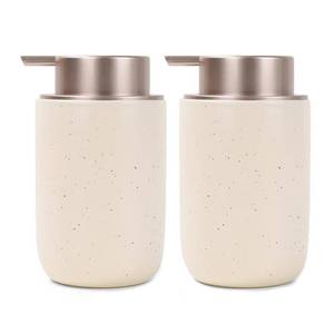 lot 19468 image: BosilunLife Foaming Soap Dispenser Set - Apricot Ceramic Foam Hand Soap Dispenser 12oz with Rust Proof Pump, Easy Pressing and Refillable,4Pcs Clear Stickers for Kitchen, Bathroom - 2 Pack