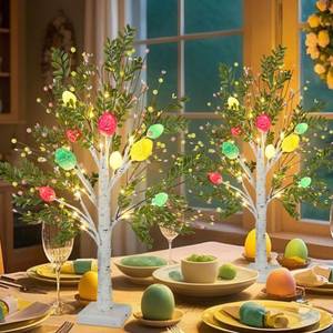 lot 19493 image: DR.DUDU 27 Inch Easter Decor for Home � 2 Pack Lighted Easter Trees, Light Up Birch Trees with Easter Egg, Tabletop Spring Decor for Mantel Indoor Office