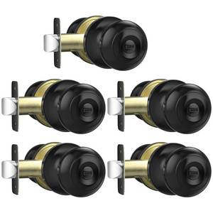 lot 19499 image: AEEKEL Black Door Knobs Interior Keyless Knob, Privacy Door Knob with Lock, 5 Pack Door Locks for Bedrooms Bathroom, Reversible for LeftRight Door Handle (4 ONLY)
