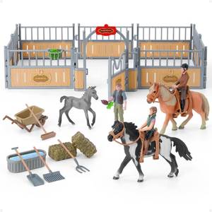 lot 19556 image: DuDuMo Horse Stable Playset, Horse Gifts for Girls and Boys with 3 Horses and 2 Riders, Horse Toys Set Farm Animals Toys for Kids 3 4 5 6 7 8 (Horse Playset 1)