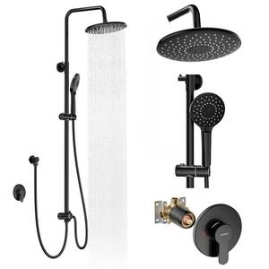 lot 19562 image: Hurran Shower System with 10 Inch Rain Shower Head and Handheld Sprayer, 3-Function Wall Mounted Bathroom Shower Faucet Set Height Adjustable Holder, Modern Shower Trim Kit Valve Included, Matte Black