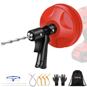lot 19565 image: 35 FT Drain Snake 2.0 with Double Mode, 10-In-1 Drain Auger for Sink and Drain Unblocking, Plumbing Snake for Real DYIs (Frosted Red)
