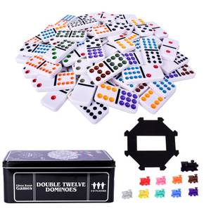 lot 19566 image: Elbow Room Games Double Twelve Dominoes Set with 91 Dominoes, 10 Trains, Starter Piece, Storage Tin � Perfect for Mexican Train, Block, and Draw � for 2-8 Players