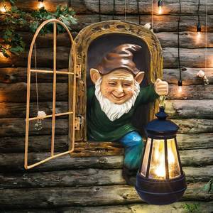 lot 19567 image: REYISO Gnomes Statue with Solar Lights Spring Decorations Whimsical Fairy Garden-10 Inch Elf Outdoor Tree Hugger Garden Statues- Tree Face Sculpture, Yard Art for Patio,Fence,Lawn,Wall Gnomes Ornament
