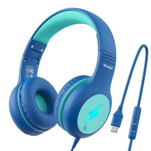 lot 19569 image: Wuopzf Kids USB C Headphones for School, 2025 Upgrade Safe Listening Wired Over-Ear Headphones with LED Lights, Volume Limiter and Microphone, Foldable Design for iPhone 16, iPad, Tablet