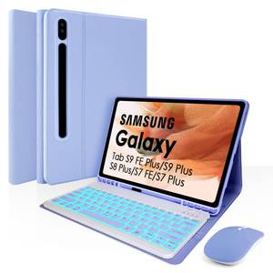 lot 20237 image: LAMA Backlit Keyboard Case with Mouse for Samsung Galaxy 12.4 inch S10 PlusS9 FES9S8, 12.4 S7 FES7 Plus Case with Keyboard and S Pen Holder, Detachable Keyboard Case with Slim Cover, Purplein