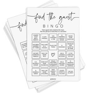 lot 20240 image: GardenCity Find The Guest Bingo Game Cards, Bridal Shower Games, Baby Shower Bingo Game, Wedding Game, 50 Unique Cards, Minimalist
