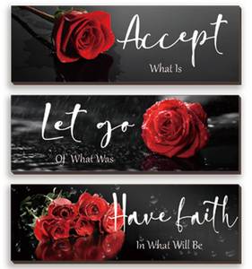 lot 20312 image: ZINYAZHE 3 Pcs Red Decor Flower Inspirational Wooden Wall Art Red Roses Office Wall Decor with Accept Let Go Have Faith Positive Quotes for Girl Women Bathroom Living Room Bedroom(16 x 5 Inch)