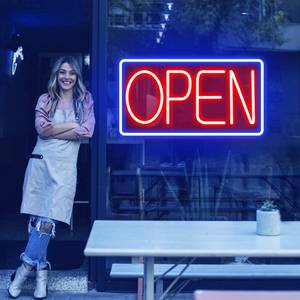 lot 20318 image: Open Signs for Business Ultra Bright LED Neon Open Signs 16 Inch Plug In Electric Light Up Open Sign with ONOFF Switch for Business Storefront Window Glass Door Shop Store Florists Bar Salon Cafes Restaurant Pubs (Crack in backboard of sign)