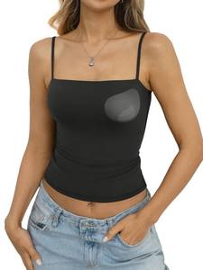 lot 20322 image: EasyGala Womens Padded Double Lined Crop Tank Tops Square Neck Built in Bra Tops Spaghetti Strap Camisole Shirts Y2K Going Out Summer Clothes Black Medium