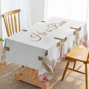 lot 20324 image: Hafangry He is Risen Tablecloth Easter Christian Cross Spring Holiday Decoration Floral Kitchen Dining Room Home Table Cover (60 x 84in)in