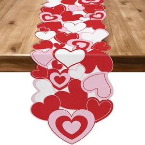 lot 20330 image: Valentine Table Runner Love Heart Pink Red Heart Valentines Table Runner Cover Kitchen Dining Decor for Wedding Engagement Anniversary Home Party Holiday Decor 72x 14In