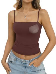 lot 20336 image: EasyGala Womens Padded Double Lined Crop Tank Tops Square Neck Built in Bra Tops Spaghetti Strap Camisole Shirts Y2K Going Out Summer Clothes Brown Medium