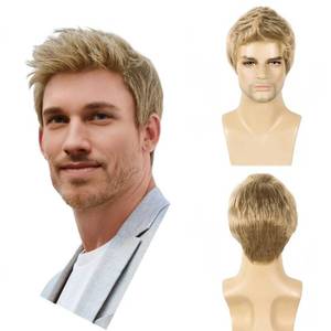 lot 20338 image: BEAUTY FLAG Mens Blonde Wig Short Straight Synthetic Blonde Hair Wigs for Male Guy Daily Wear Anime Costume Halloween Cosplay Party(Fit 21inch-22.5inch Head Circumference)