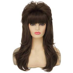 lot 20339 image: Dai Cloud Brown Mullet Wigs for Women 80s Long Wavy Layered Funny Wig with Bangs Natural Fluffy Synthetic Hair wigs for Married Housewife Vintage Costume Daily Party Use